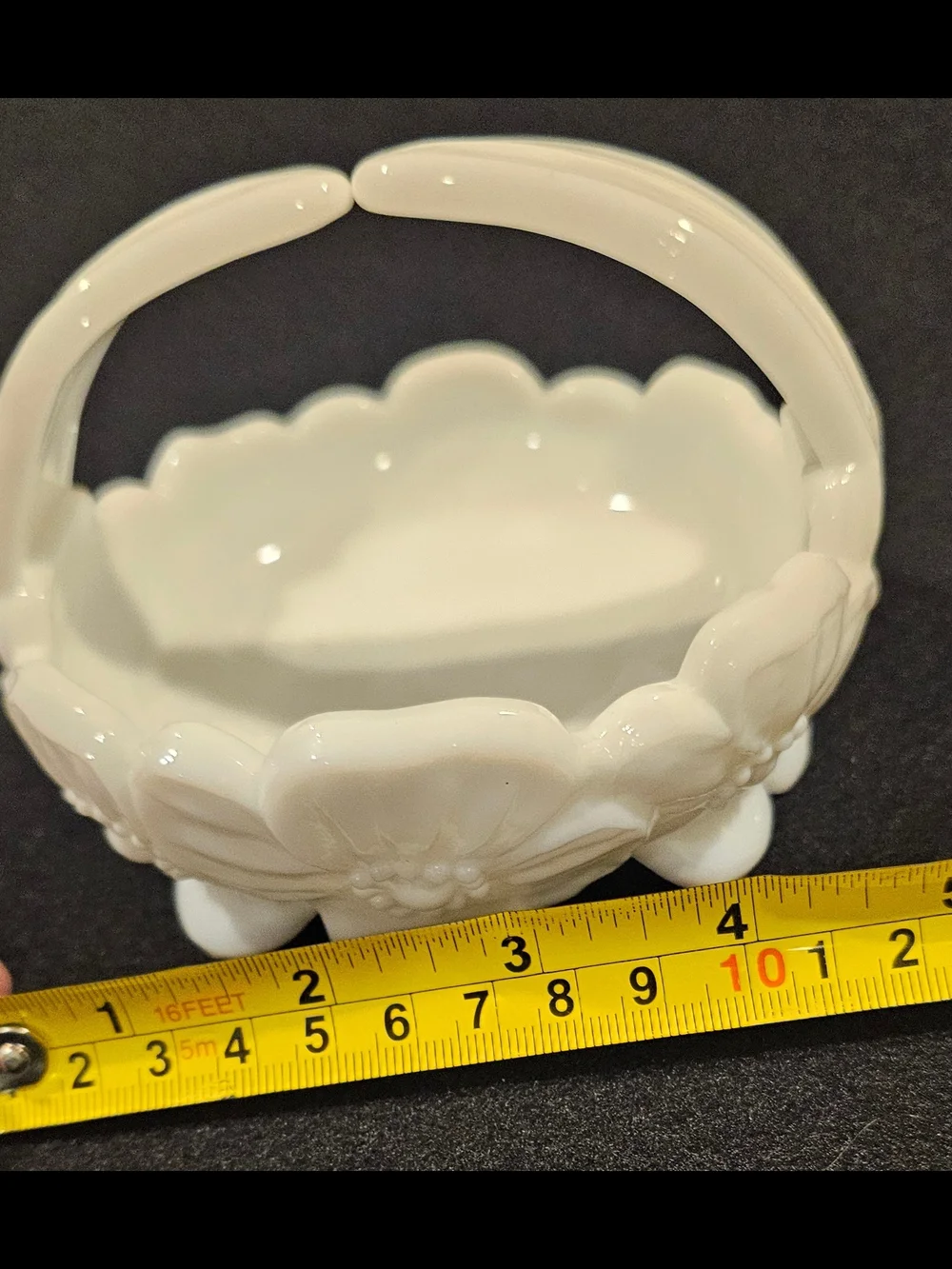 Vintage Westmoreland White Milk Glass Dogwood Flower Split Handle Basket Dish